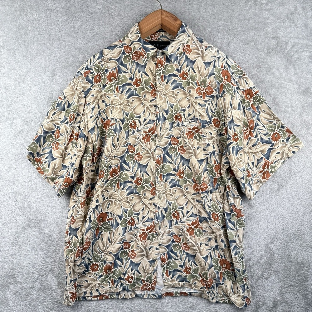 Croft & Barrow Hawaiian Shirt Mens L Rayon Palm Leaves Aloha Beach Vacation Dad